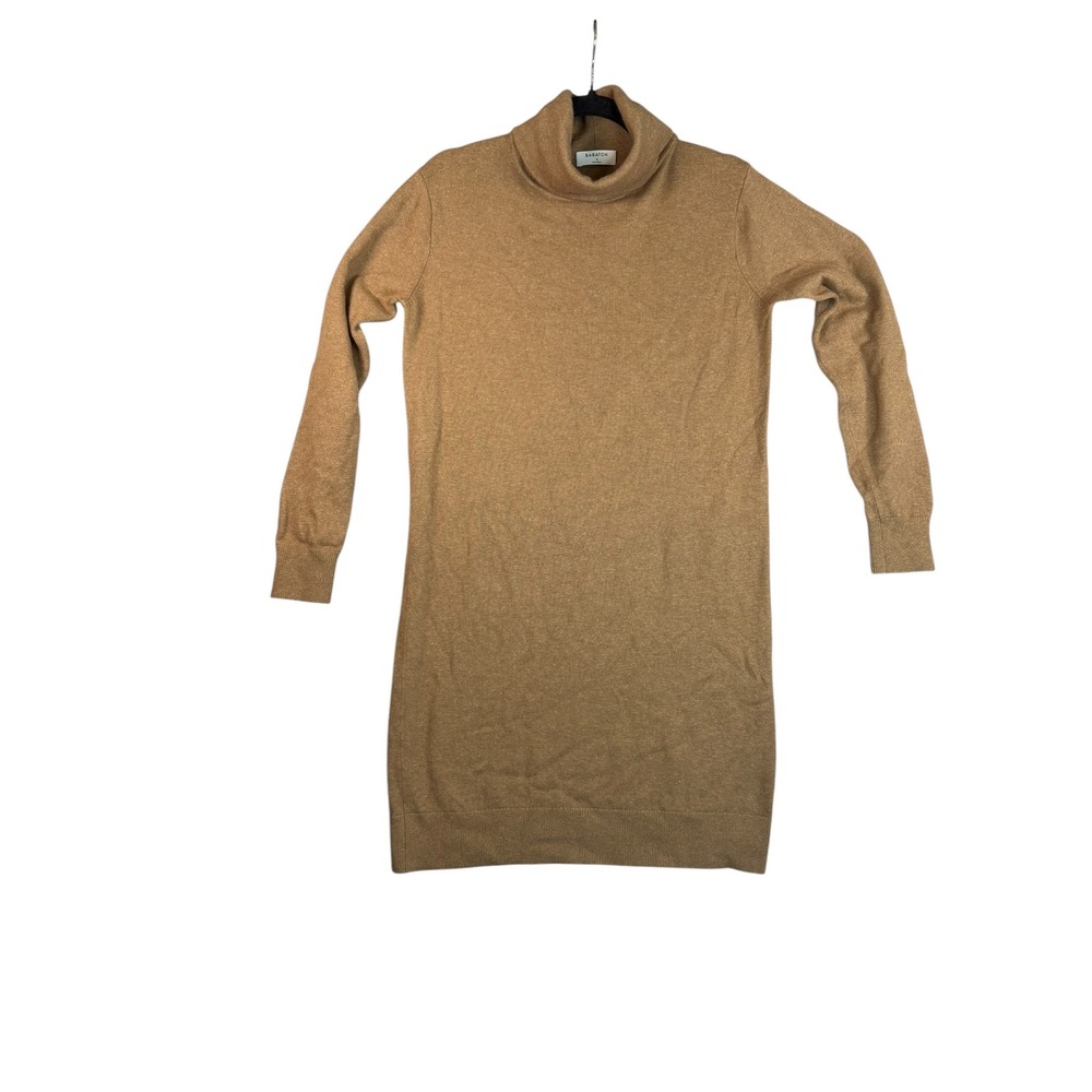 Babaton Aritzia Womens Camel Tan Turtleneck Long Sleeve Knit Sweater Dress Small